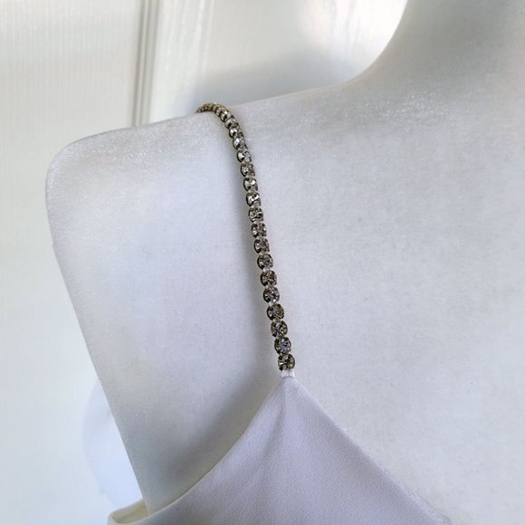 White Gown w/ Rhinestone-Studded Spaghetti Straps - Picture 6 of 9